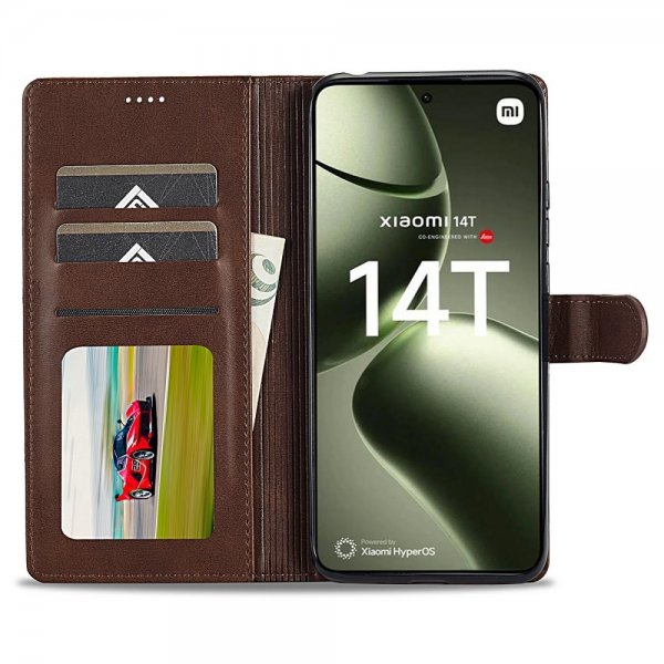Lc.Imeeke Xiaomi 14T Kotelo korttipaikalla, jalustatoiminnolla, tummanruskea