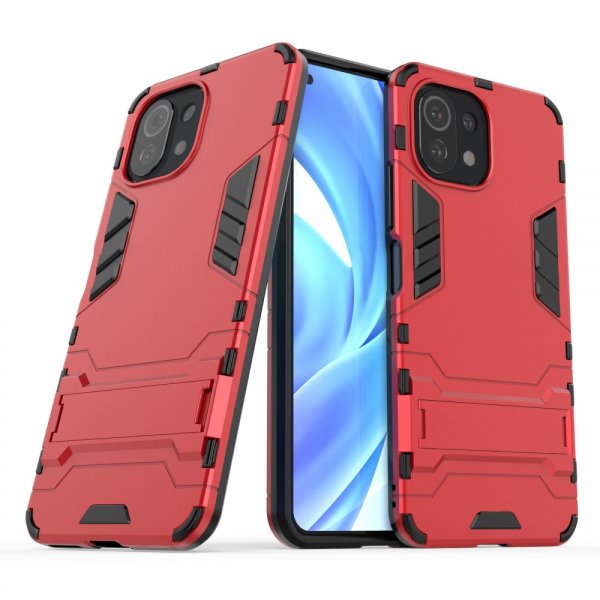 Xiaomi Mi 11 Lite Suojakuori Panssari Jalustatoiminnolla Punainen