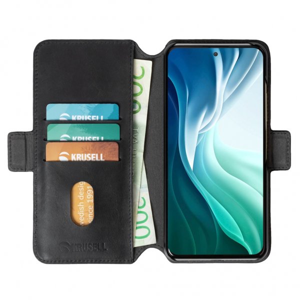 Krusell Xiaomi Mi 11i -kotelo Leather PhoneWallet, musta