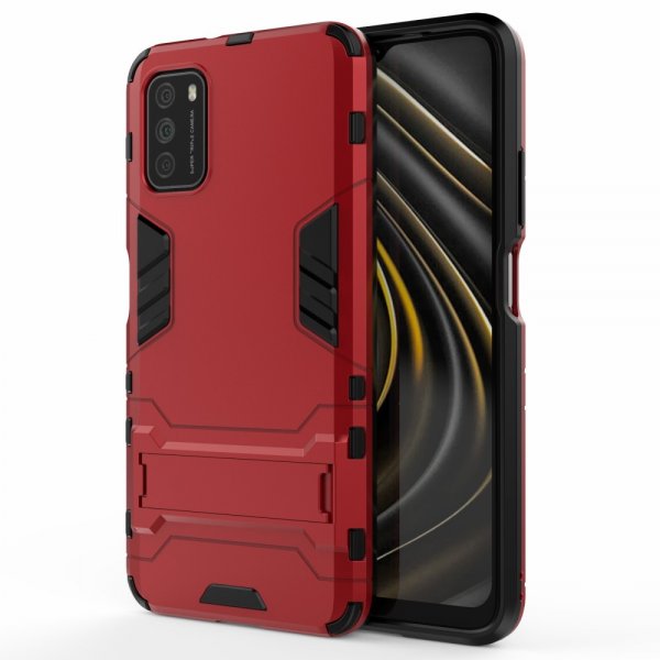 Xiaomi Poco M3 Suojakuori Panssari Jalustatoiminnolla Punainen