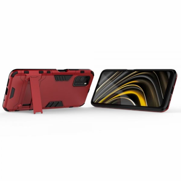 Xiaomi Poco M3 Suojakuori Panssari Jalustatoiminnolla Punainen