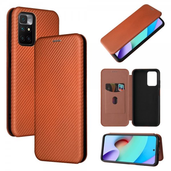 Xiaomi Redmi 10 suojakotelo hiilikuitukuvioitu ruskea