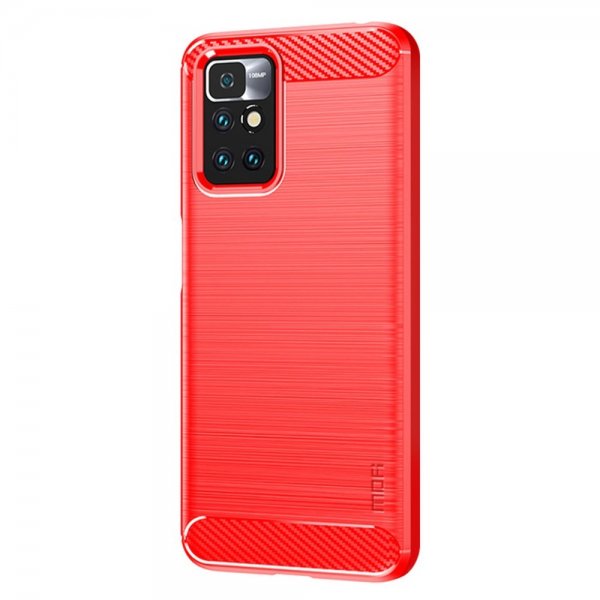 Mofi Xiaomi Redmi 10 Kuori Harjattu hiilikuitukuvio Punainen
