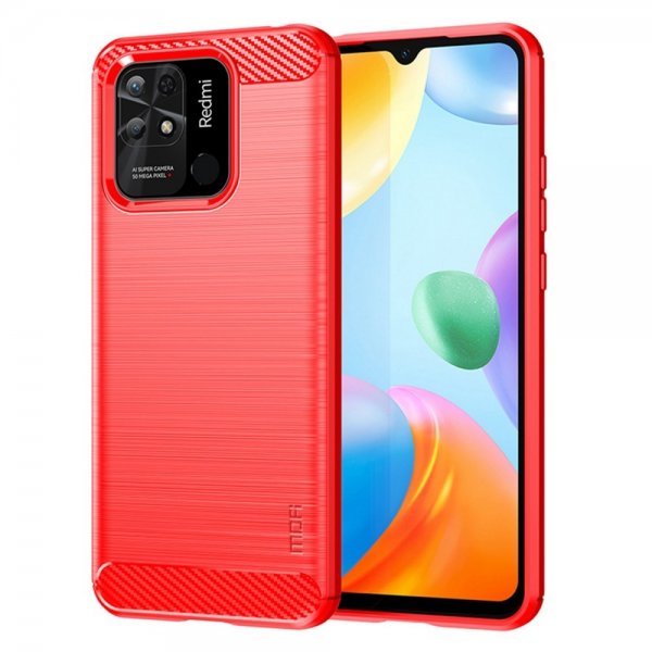 Mofi Xiaomi Redmi 10C Harjattu Hiilikuitu Kuviointi Suojakuori Punainen