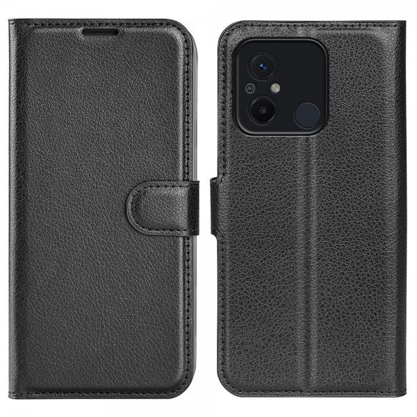 Xiaomi Redmi 12C Litsi Nahka Suojakuori Musta