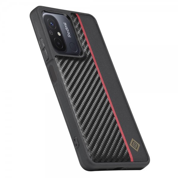 Lc.Imeeke Xiaomi Redmi 12C -suojakuori, hiilikuitukuvio, punainen raita, musta
