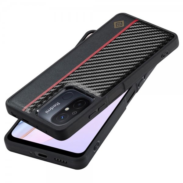 Lc.Imeeke Xiaomi Redmi 12C -suojakuori, hiilikuitukuvio, punainen raita, musta