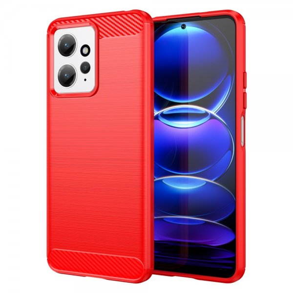 Xiaomi Redmi Note 12 Kuoret, Harjattu Hiilikuitutekstuuri, Punainen