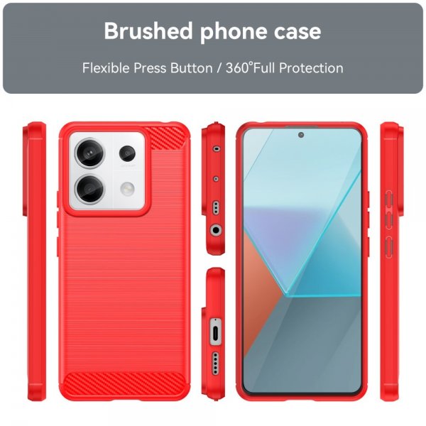 Xiaomi Redmi Note 13 Pro 5G -kuori, harjattu hiilikuitukuvio, punainen