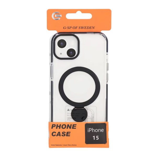 iPhone 15 Kuoret Rengasjalusta MagSafe Musta