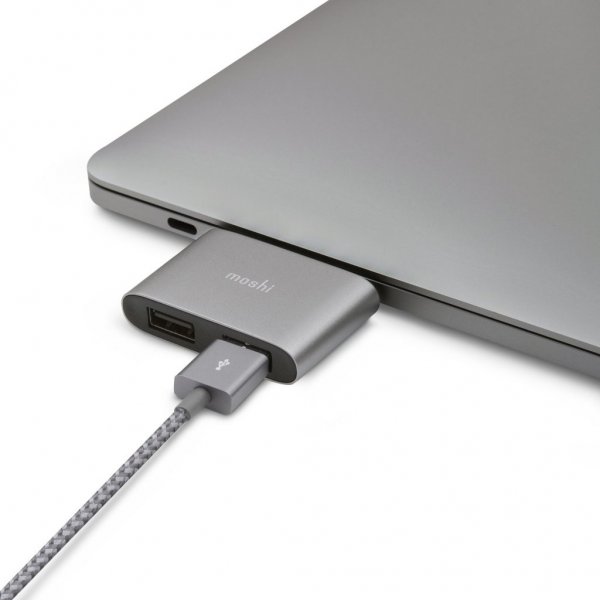Moshi USB-C–kaksois-USB-A-adapteri titaaninharmaa