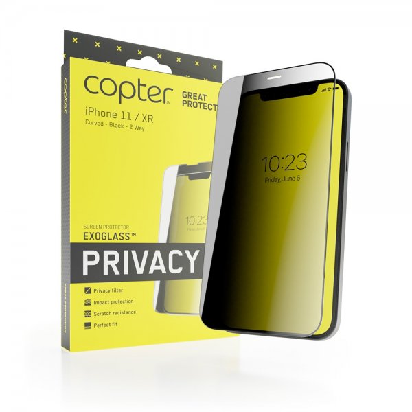 Copter iPhone Xr/11 -näytönsuoja, Exoglass Curved Privacy