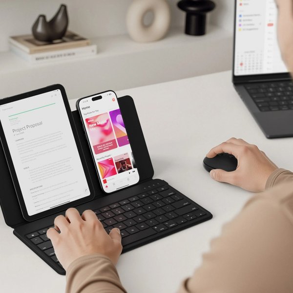 Satechi OntheGo Bluetooth-näppäimistö ja -jalusta, musta
