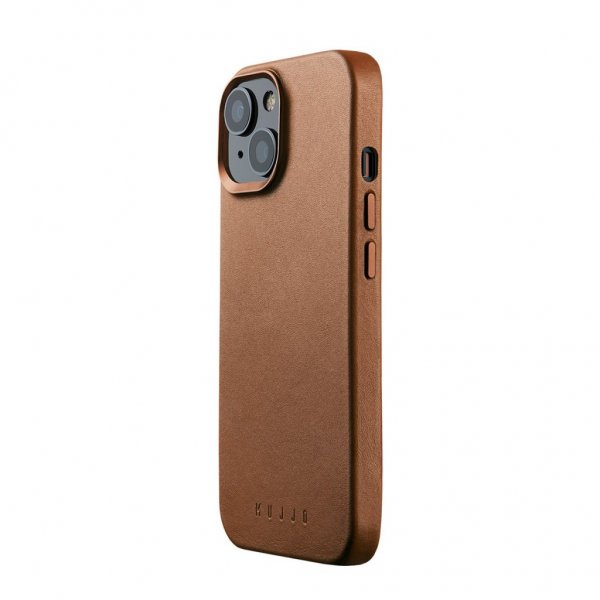 Mujjo iPhone 15 -kotelo, täysnahkainen, tummanruskea