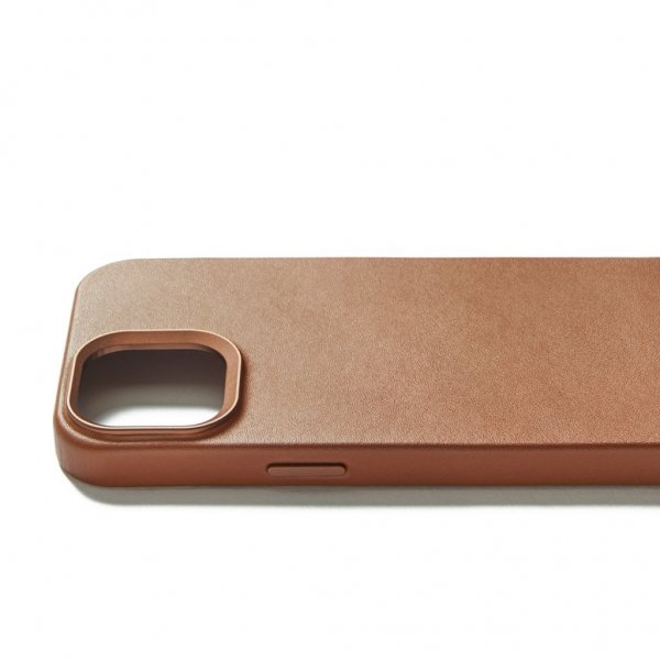 Mujjo iPhone 15 -kotelo, täysnahkainen, tummanruskea