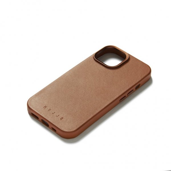 Mujjo iPhone 15 -kotelo, täysnahkainen, tummanruskea