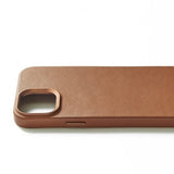 Mujjo iPhone 15 -kotelo, täysnahkainen, tummanruskea