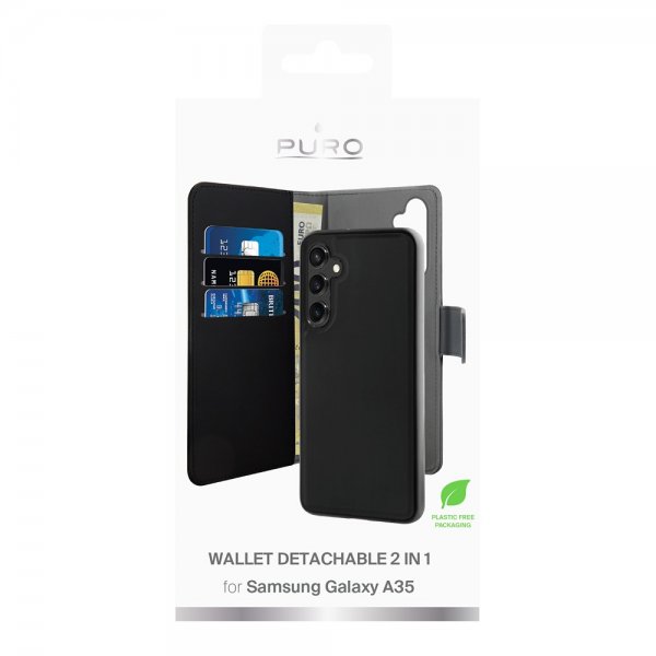Puro Samsung Galaxy A35 Lompakkokotelo Irrotettava 2-in-1 Musta