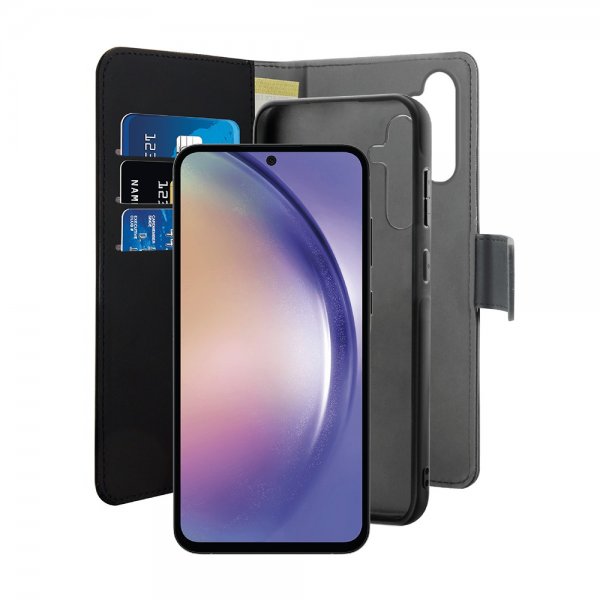 Puro Samsung Galaxy A55 Wallet Detachable 2-in-1 -lompakkokotelo, musta
