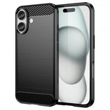 iPhone 16 Plus -kuori, harjattu hiilikuitukuvio, musta