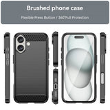 iPhone 16 Plus -kuori, harjattu hiilikuitukuvio, musta