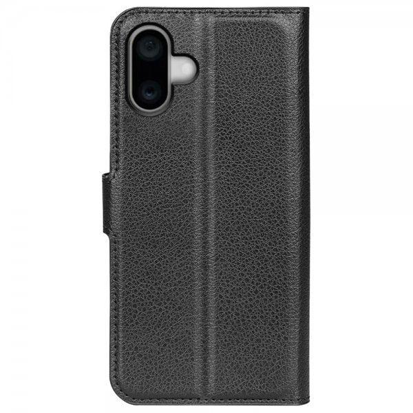 iPhone 16 Plus -kotelo, litsi-nahka, musta