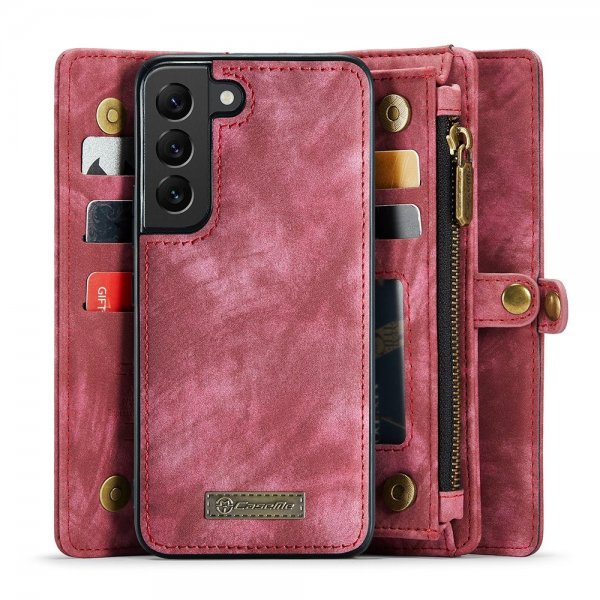 CaseMe Samsung Galaxy S22 -lompakkokotelo, 008-sarja, irrotettava kuori, punainen