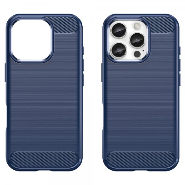 iPhone 16 Pro Kuori Harjattu hiilikuitukuvio Sininen