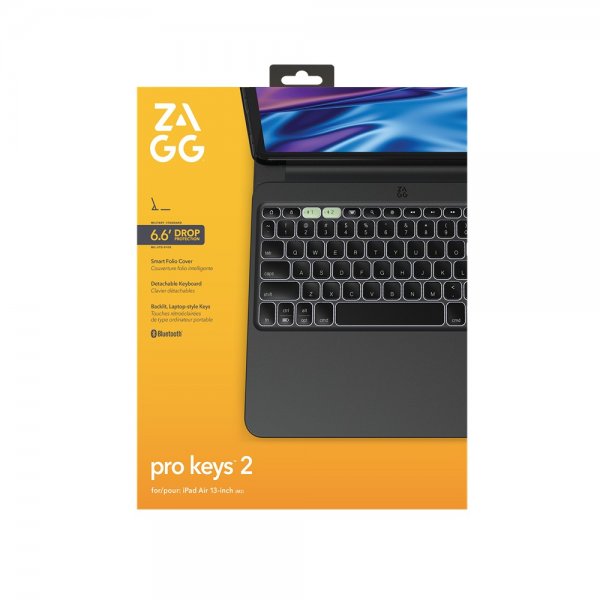 ZAGG iPad Air 13 (M2/M3/M4) Näppäimistökotelo Pro Keys 2 Pohjoismainen asettelu Musta