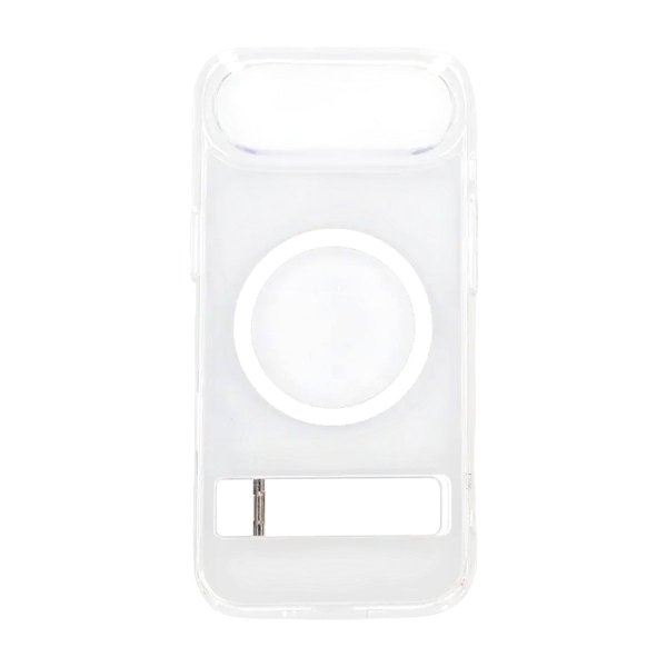 Rvelon iPhone Air -kuori jalustalla, läpinäkyvä