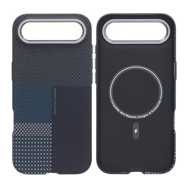 iPhone Air -kuori, aramidikuitu, MagSafe, sininen ruudukko