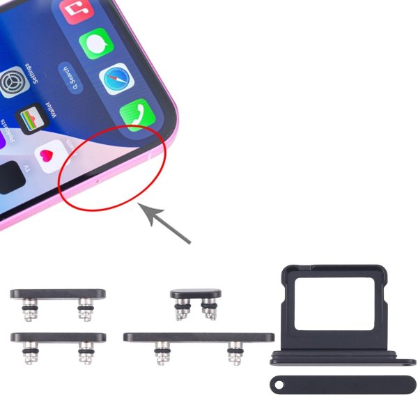 Painikkeet ja SIM-korttipidike iPhone 16 ja 16 Plus -puhelimille - Musta