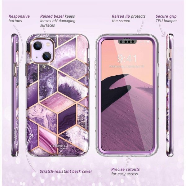 Supcase iPhone 14 Plus -kuori, Cosmo Purple Marble