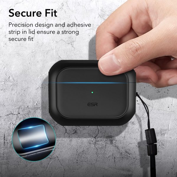 ESR AirPods Pro/AirPods Pro 2 -suojakuori Orbit Hybrid HaloLock musta