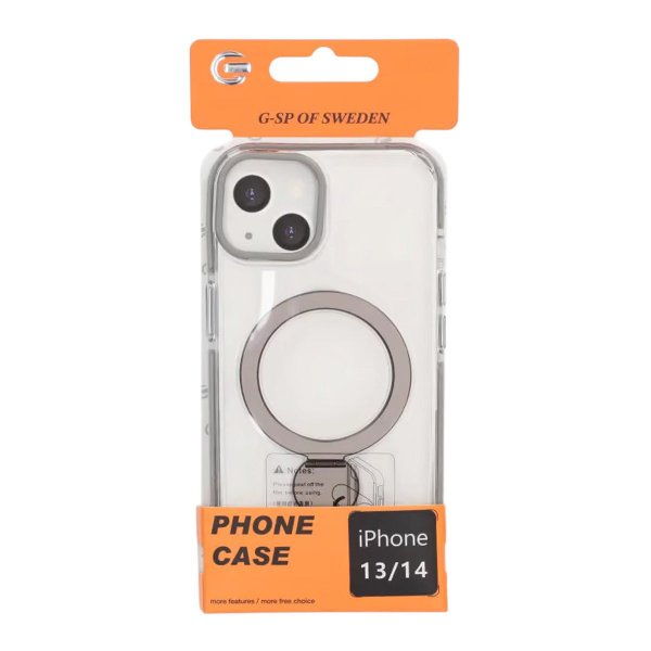 iPhone 13/iPhone 14 Kuori Sormusteline MagSafe Musta Läpinäkyvä