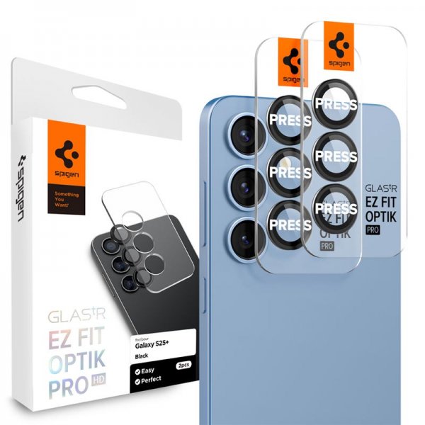 Spigen Samsung Galaxy S25 Plus kameranssuoja GLAS.tR EZ Fit Optik Pro 2-pack Musta
