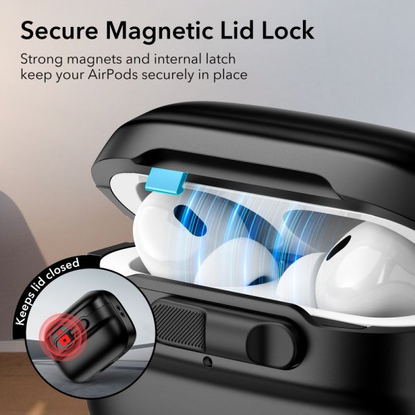 ESR AirPods Pro/AirPods Pro 2 -kuoret, Pulse FlickLock HaloLock, musta