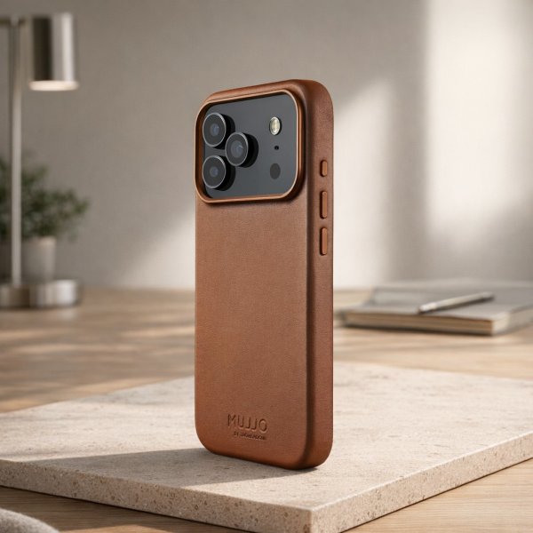 Mujjo iPhone 17 Pro Max -täysnahkakotelo MagSafella, ruskea