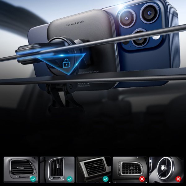 ESR-autoteline Qi2 Air Vent Wireless Car Charger CryoBoost HaloLock Musta