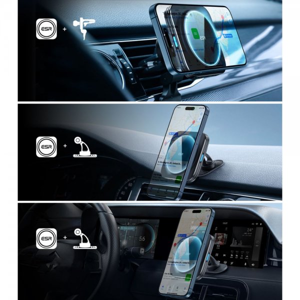 ESR-autoteline Qi2 Air Vent Wireless Car Charger CryoBoost HaloLock Musta