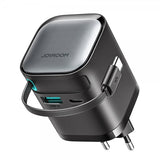 Joyroom 65W seinälaturi sisäänrakennetulla USB-C-kaapelilla ja USB-A/USB-C-liitännällä Musta
