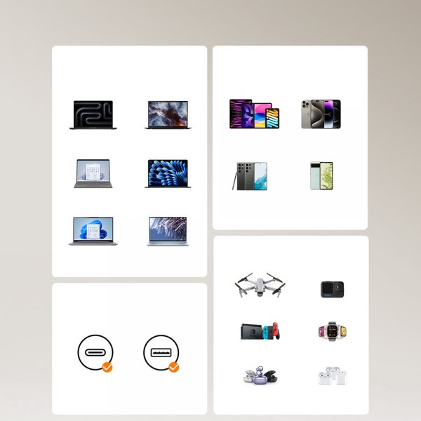 Joyroom 65W seinälaturi sisäänrakennetulla USB-C-kaapelilla ja USB-A/USB-C-liitännällä Musta