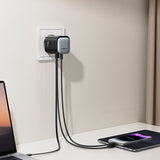 Joyroom 65W seinälaturi sisäänrakennetulla USB-C-kaapelilla ja USB-A/USB-C-liitännällä Musta