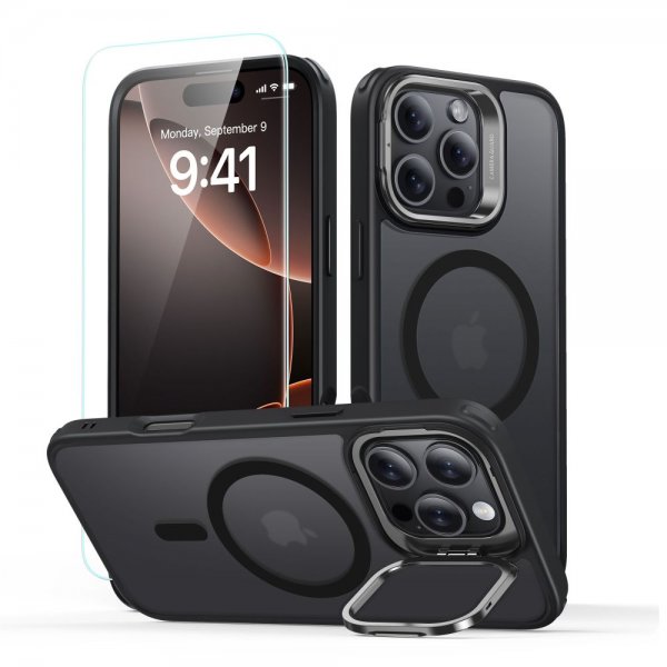 ESR iPhone 16 Pro Max Kuoret ja Näytönsuoja Classic Hybrid Kickstand MagSafe Setti Musta