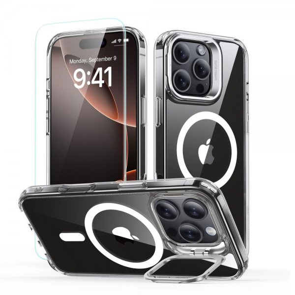 ESR iPhone 16 Pro Max Kuori ja Näytönsuoja Classic Hybrid Kickstand MagSafe Setti Läpinäkyvä