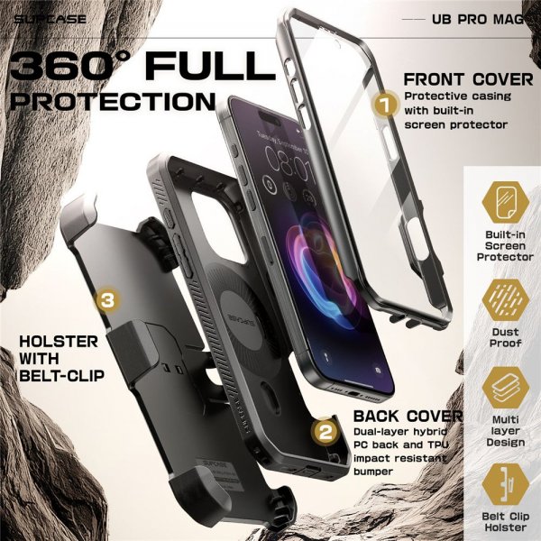 Supcase iPhone 16 Pro Max -suojakuori UB Pro MagSafe Musta