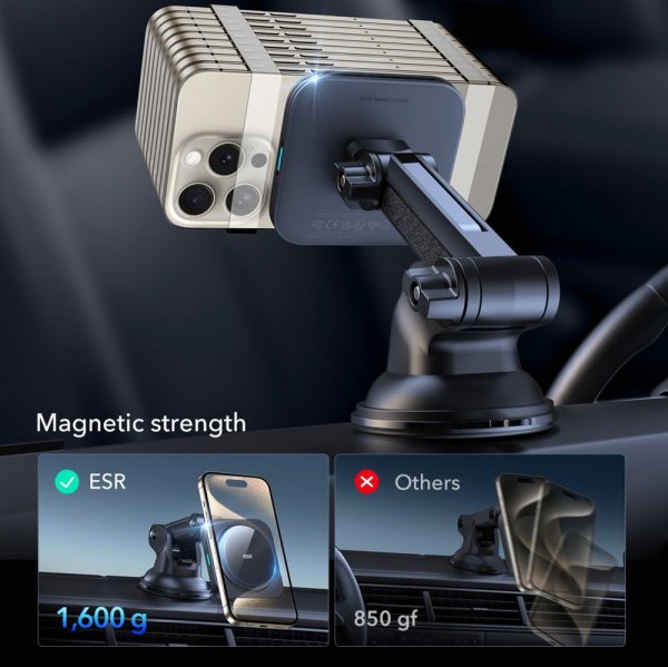 ESR Autoteline Qi2 Kojelauta Langaton Autolaturi HaloLock Musta