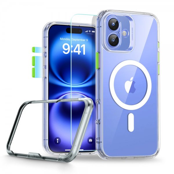 ESR iPhone 16 -kuori ja näytönsuoja Classic Pro MagSafe Set Läpinäkyvä