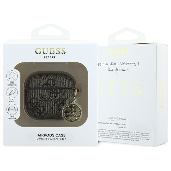 Guess AirPods 4 Kotelo 4G Charm Ruskea