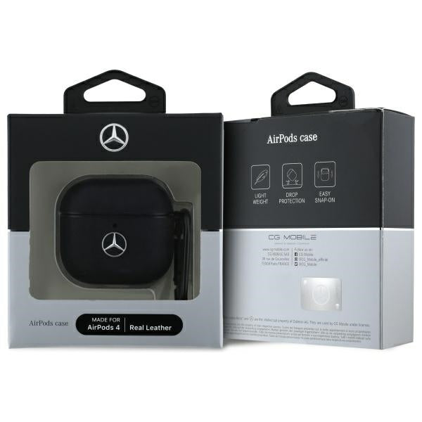 Mercedes-Benz AirPods 4 -kotelo, aitoa nahkaa, musta